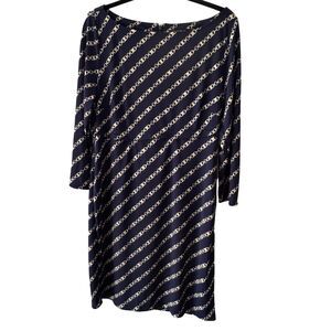 Lauren Ralph Lauren Chain Print 3/4 Sleeve Sheath Dress, Boat Neck Women's 14